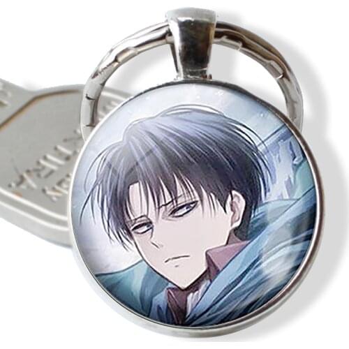 Anime Attack on Titan Levi Rivaille Ackerman Eren Emblem Scouting Legion Pendant Glass Cabochon Keychain Key Ring