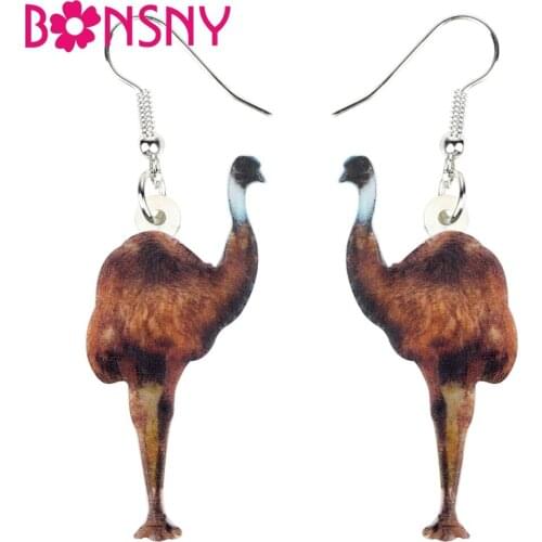 Bonsny Acrylic Australian Emu Bird Earrings Drop Dangle Big Long Unique Wild Animal Jewelry For Women Girls Gift Souvenir Charms