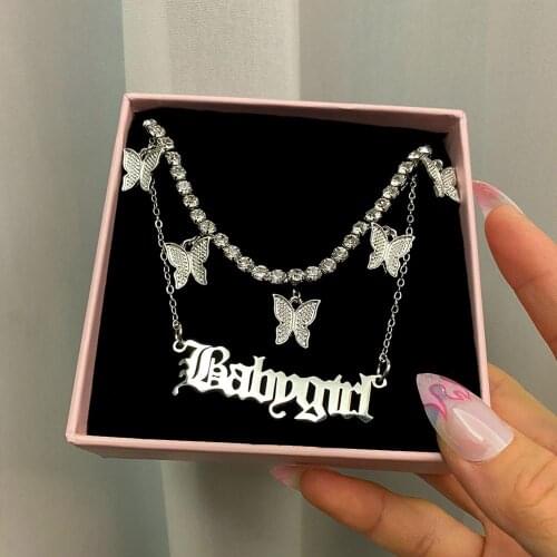 2Pcs Multilayer Crystal Butterfly Charms Tennis Chain For Women Multi layer Pearl Butterfly Rhinestone Choker Chain Gift Jewelry