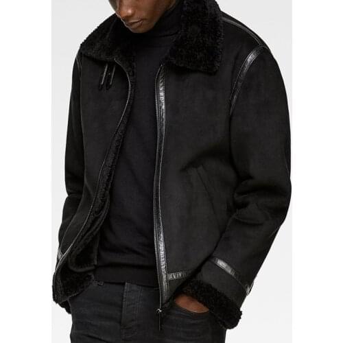 Custom black windbreaker softshell suede faux Fur jacket for men