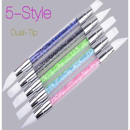 Double End Silicone Nail Art Carving Sculpture Draw Painting Pen Hollow Engraving Manicure Tools Nail Glitter Brush