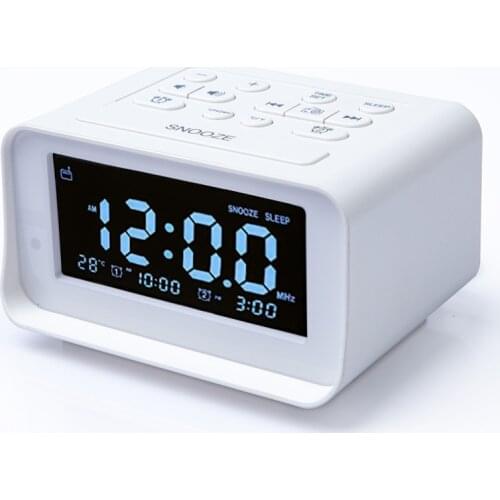 Electric Alarm Clock with Brightness Dimmer Alarm Clock Radio USB Charging Port Adjustable Alarm Volume FM Sleep Timer Speaker