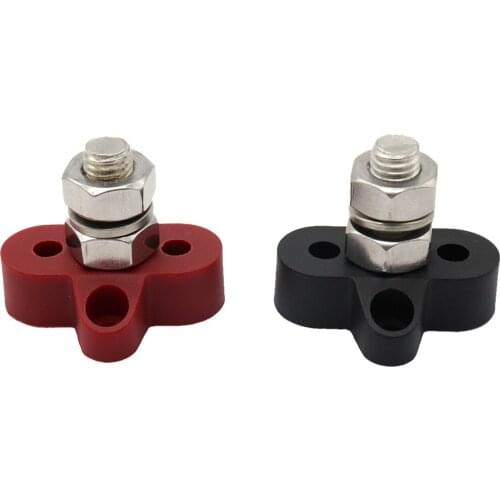 Red & Black Junction Block Power Post Set Insulated Terminal Stud - M10 3/8"