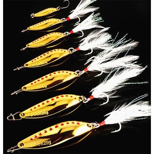 Hot Metal Spoon Spinner Leech Fishing Lure Hard Baits7.5g 10g Sequins Noise Paillette With Feather Treble Hook Fishing Tackle