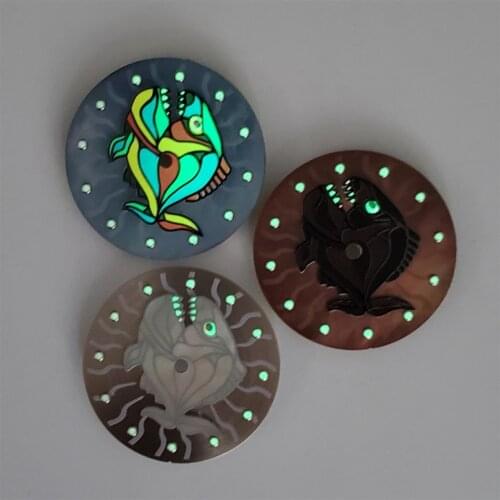 Cartoon Luminous Watch Dial 28.5MM Fish Dial for NH35 NH36 8215 821A 8200 8205 for ETA 2836 2824 for Mingzhu 2813 Watch Movement