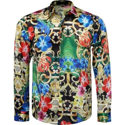 New Autumn Men Dress Shirts Fashion Long Sleeve Fancy Men Shirts High-quality Acetic Fabric Baroque Printed Prom male Shirts