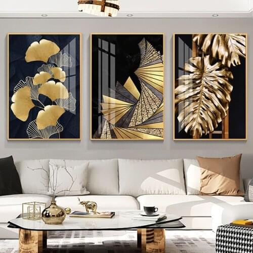 Golden Plant Leaf Poster Abstract Spiral staircase Canvas Painting Nordic Wall Art Print Picture for Living Room Home Decoration