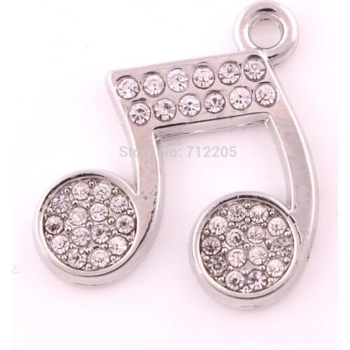 New 20pcs a lot rhodium plated Zinc studded with sparkling crystals Music notation Crystal wild Animal Pendant