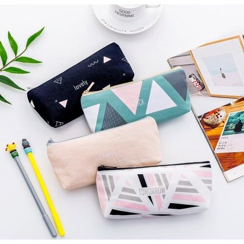 Brand new creative student stationery geometric inverted trapezoidal pencil case canvas pencil case