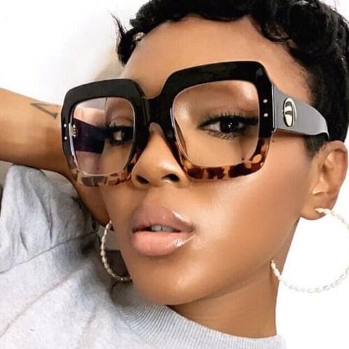 Anti-blue light square rivet clear glasses for women vintage black leopard oversized computer goggle eyewear men chic shades