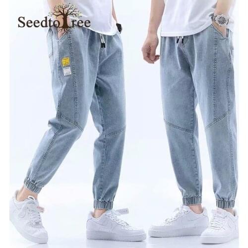 Mens Jeans Loose Fitting Harem Pants Simple Fashionable Denim Trousers Large Size Pencil Pants