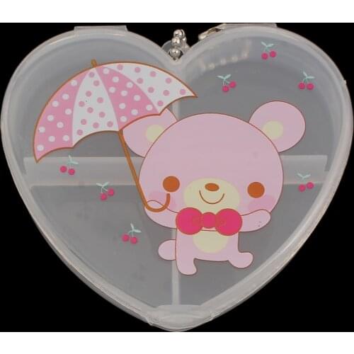 4 cells Transparent Jewelry Cute Heart Storage Box Ring Earring Drug Pill Beads Portable Plastic Organizer Case Travel Bins