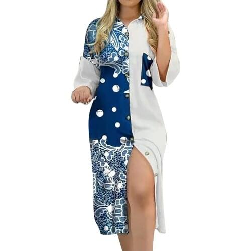 Plus Size Dresses For Women 2021 Fashion Womens Casual Loose Sexy Long Sleeve Pocket Button Shirt Print Dress Vestido De Mujer