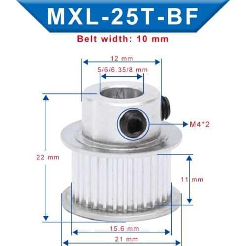 2 pcs MXL-25T Timing Pulley Bore 5/6/6.35/8/10 mm Pulley Wheel Slot Width 11 mm Match with Width 10 mm MXL-belt For 3D Printers