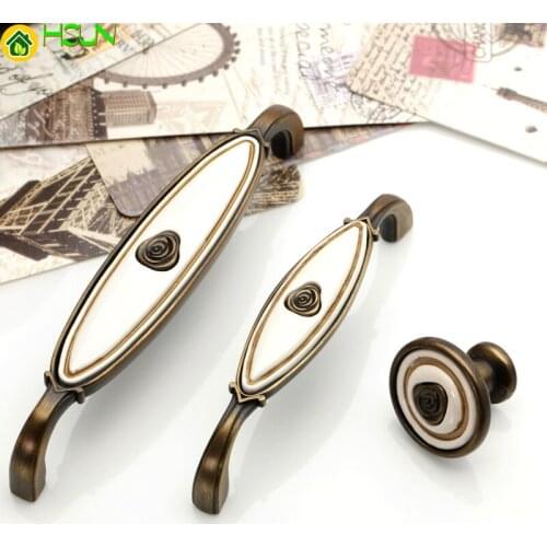 Retro Ceramic Drawer Handle Pulls Flower Knobs Kitchen Cabinet Handle Furniture Hardware 96mm 128mm