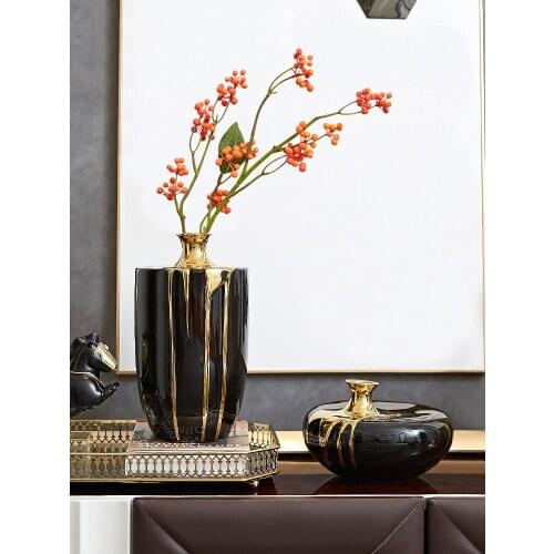 Modern Luxury Ceramic Vase Flower Arrangement Dried Flower Decoration Black Gold Vase Living Room Decoration Flower Vase Home