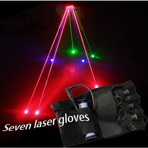 Green, red and purple seven fingers stage props laser gloves club DJ club stage props A laser gloves 650nm*3 532nm*2 405nm*2
