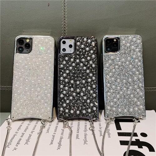 Pearl Luxury Unique Design Mobile Phone Case Cover with Crossbody Chain Strap for iphone 11 pro max 7 8 plus x xr xs max