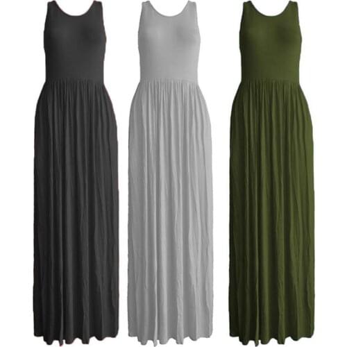 Sleeveless Thin Pleated Large Hem Maxi Dress Sundress Women Dress Sleeveless Thin Pleated Large Hem Maxi Dress Sundress