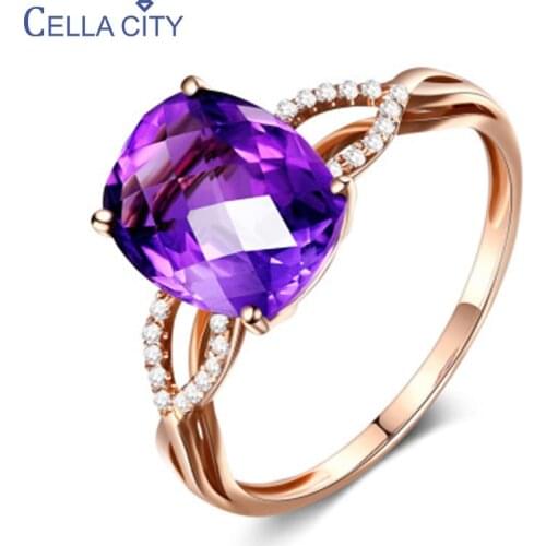Cellacity Charms Silver 925 Rings for Women Jewelry Gemstones Oval Amethyst Adjustable Opening Rose Gold Delicate Birthday Gift