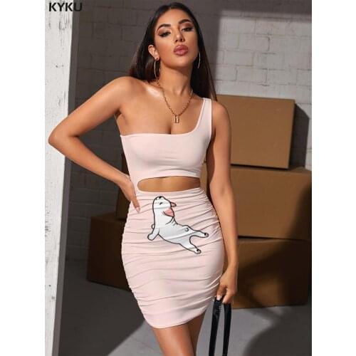 KYKU Animal Dresses Women Dog Halter Sleeveless Lovely Vestido Sexy Harajuku Bodycon Dress Womens Clothing Club New Boho