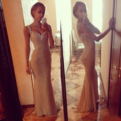 Robe de soiree New Arrival Long Evening Dress 2015 Spaghetti Strap Mermaid Floor Length Prom Dress Custom Made Vestido de festa