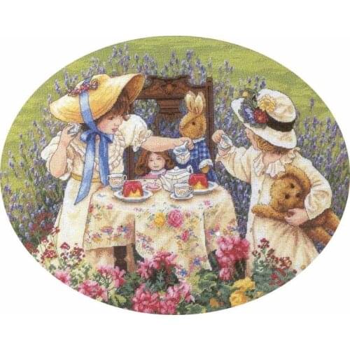 2020 Gold Collection Artwork Afternoon Tea Embroidery Kit Beginner with 100% Cotton Flosses & Free Shipping for Home Wall Decor