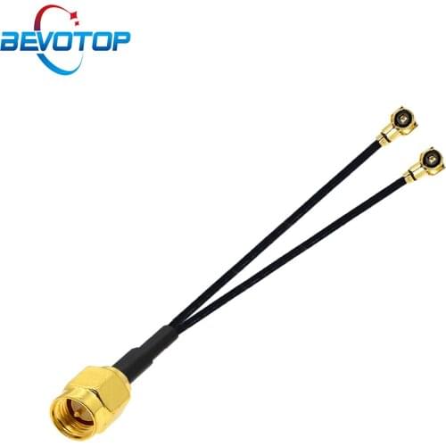 10PCS SMA Male Plug to Dual IPEX4 MHF4 Female IPX U.fl Splitter Y Type Cable RF0.81 Pigtail RF Coax Extension Jumper 15CM 6"