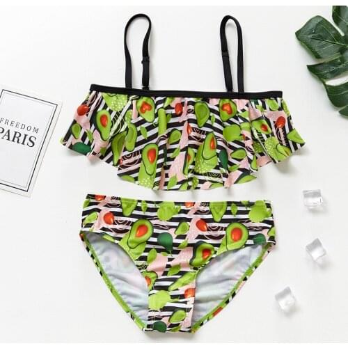 2021 Girls Swimsuit Striped Fruit Swimwear 3-10years Childrens Swimwear Two Piece Ruffle Styel Bathing Suit For Girls 9057
