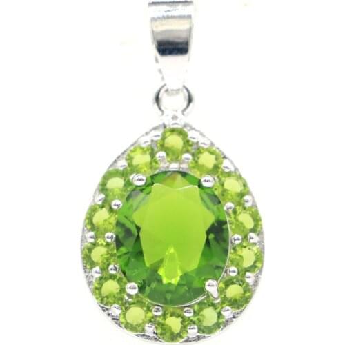 31x16mm Elegant Water Drop Created Green Peridot Pink Kunzite CZ For Sister Daily Wear Silver Pendant Wholesale Drop Shipping