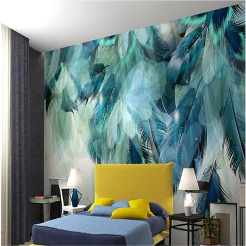 Beibehang 3d wallpaper papel de parede Fashion Retro Modern American Blue Feather Wallpaper Interior Home Decor hudas beauty