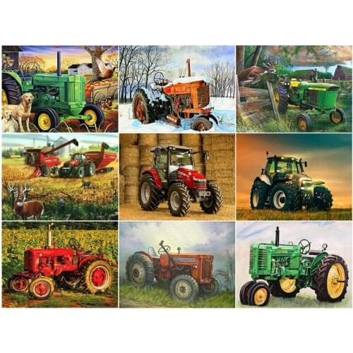 5D Diy Diamond Embroidery tractor full Square Diamond Painting cross stitch Rural landscape rhinestone Mosaic stickerZP-1819