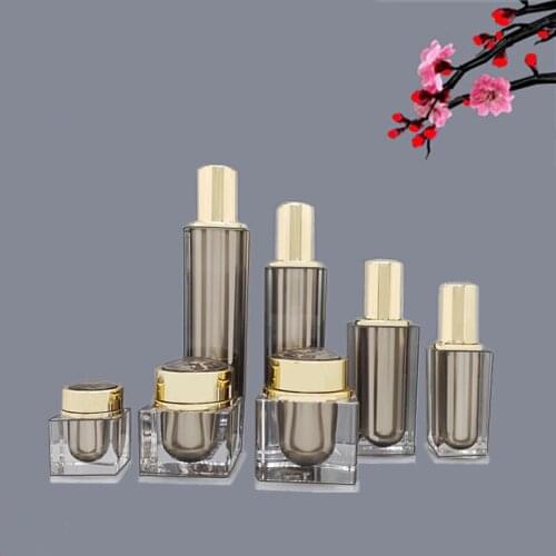 7pcs/lot 15ml 30ml 50ml 100ml 120ml Acrylic Cream Jar Empty Cosmetic Bottle Container Jar Square Lotion Pump Bottle
