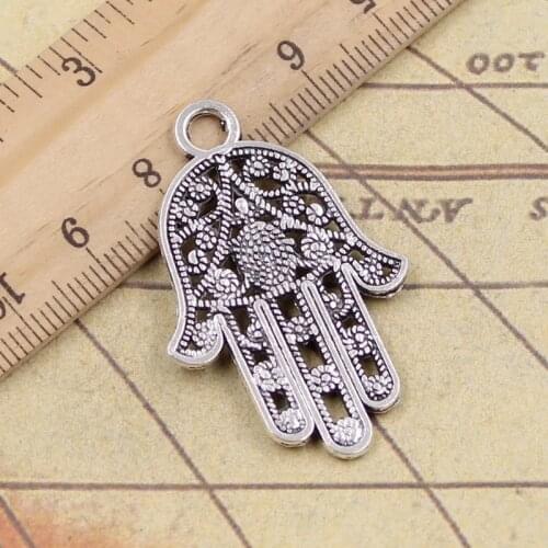 8pcs Charms Hamsa Palm Fatima Hand Protection 42x28mm Antique Silver Color Pendants Making DIY Handmade Tibetan Finding