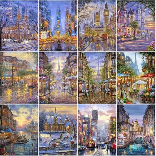 EverShine Diamond Painting Full Square Street Diamond Mosaic Landscape Rhinestones Art Kits Bead Embroidery Handmade Home Decor