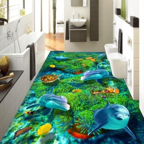 Free Shipping custom 3D green Underwater world bathroom living room restaruant Hot Pot floor wallpaper mural