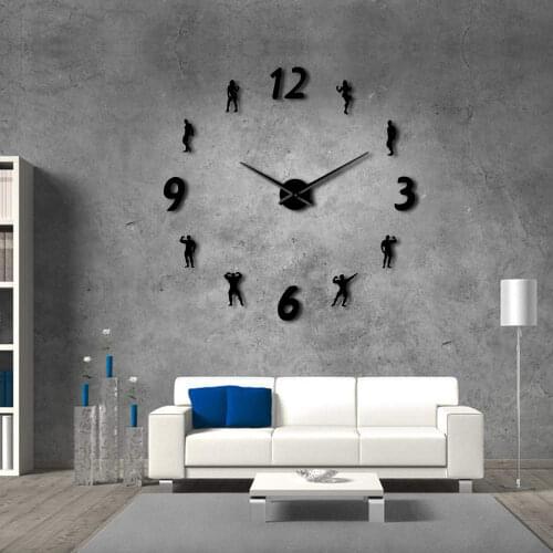 GYM Large Wall Clock DIY Frameless Wall Watch Clock Modern Fitness Room 3D Wall Sticker Bodybuilding DIY Clock Enthusiasts Gift