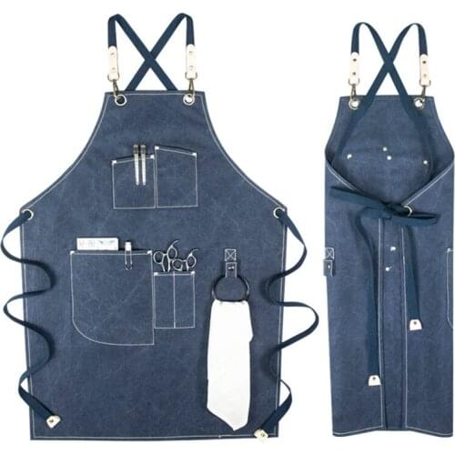 Canvas Apron Crossback Cotton Straps Barber Hairdresser Florist Work Wear Barista Bartender Waitstaff Pastry Chef Uniform B10