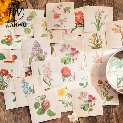 JIANWU 50 Pcs Aesthetic Plant Mini Sticker Book Scrapbooking Decoration Literature Art Diary Stickers Kawaii Stationery Supplies