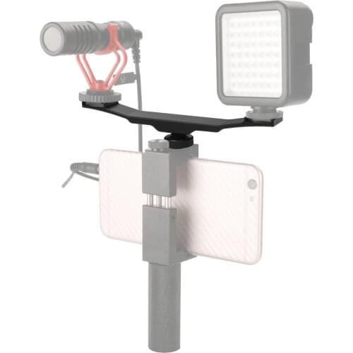 For DV DSLR Camera Smartphone MicrophoneLED Light Double Cold Shoe Mount Extension Bar Dual Bracket