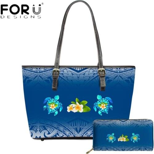 FORUDESIGNS Luxury Design 2pcs Women Totes Bag Hawaii Style Flower Printing Pu Leather Ladies Casual Business Sac A Main