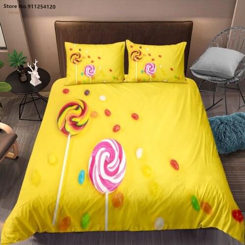 Lollipop Bedding Sets 2/3 Piece Food Duvet Cover Kids Cartoon Bedding Quilt/Comforter Cover Sets 3D Printed Bedspread No Sheet