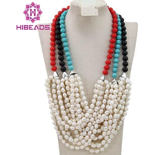 Colorful African Beads Necklace Jewelry Luxury Lady Pearl Necklace Party Necklace 2017 New Designer Pearl Free Shipping FP135