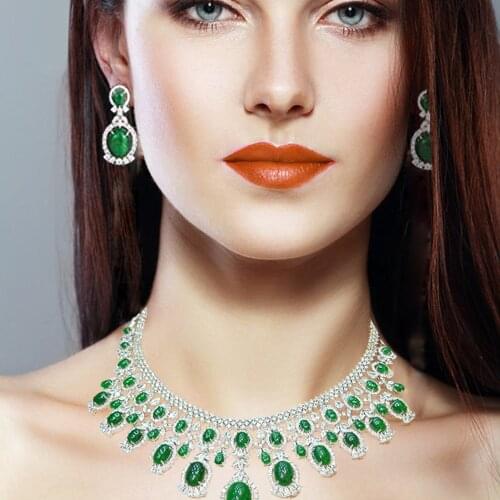 Kellybola Gorgeous Luxury 4PCS Big Green Necklace Bangle Earrings Ring Jewelry Set for Women Bridal Wedding Party Jewelry 2021