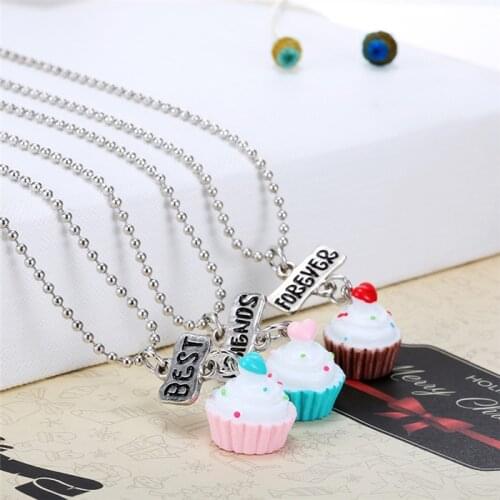 Fashion Bff Necklace For Girls Resin Love Heart Cake Pendant Bead Chain Necklace,3Pcs/set Lead Nickel Cadmium Free Girl Jewelry