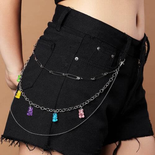 Fashion Metal Pants Chain For Women 6 Colors Bear Pendant Trousers Waist Chain Jeans Youth Girl Street Punk Hip Hop Jewelry