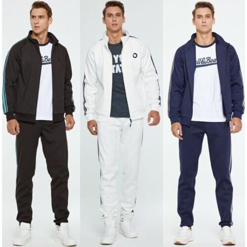 Brand New Mens Running SetsTracksuit Jogging Zipper Coat Jacket Trouser Pant Sport Solid Suit Set Spring Autumn Fashion 2019