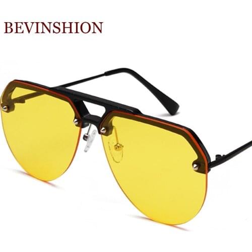 New 2019 Trendy half frame sunglasses men red yellow Night vision goggles jelly color fashion women sun glasses ladies metal
