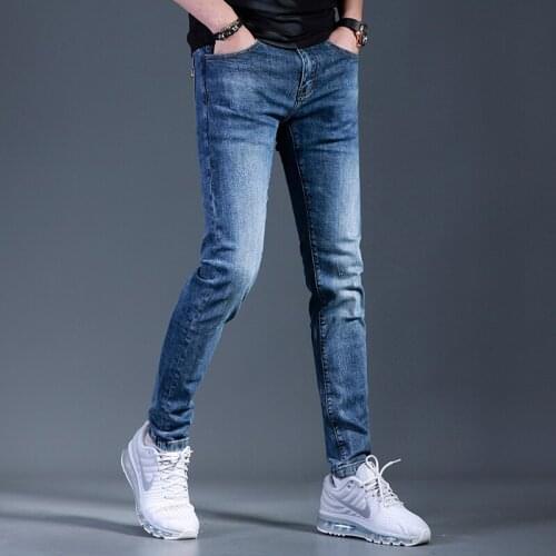 Blue Jeans Men Casual Slim Fit Pencil Pants 2021 New Korean Style Denim Trousers