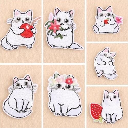 Iron On Patch DIY Cute Cat Patch Embroidered Patches For Clothing Stripes On Clothes Applique On Garment Jacket Clothes Badges
